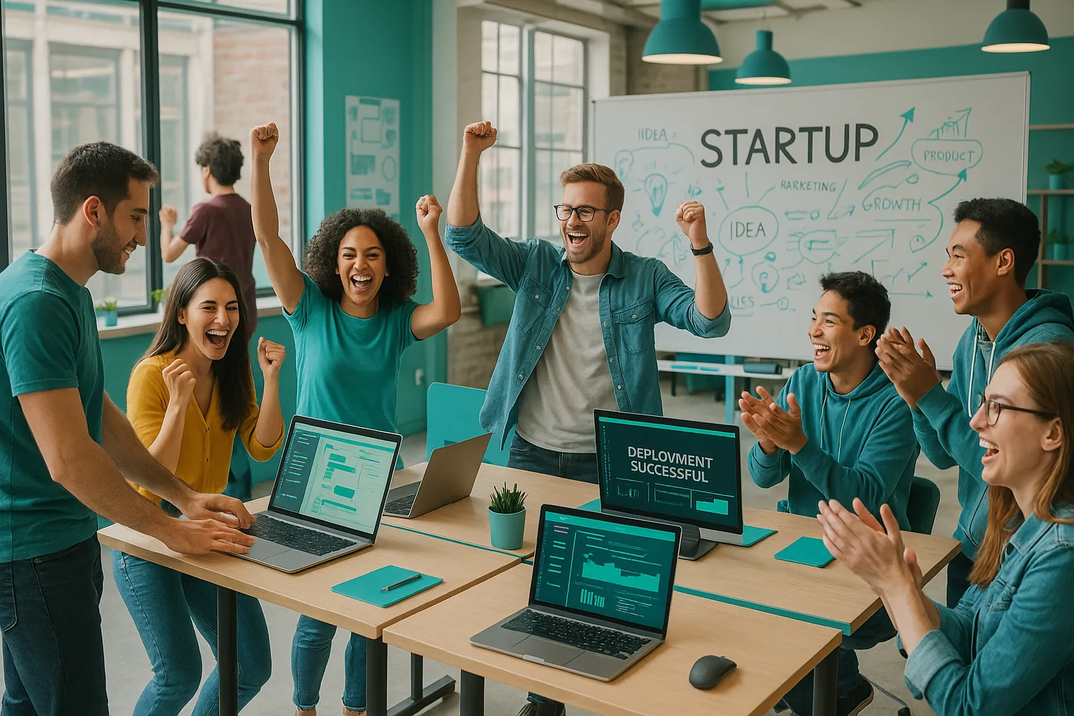 A small startup team working on their cloud deployment